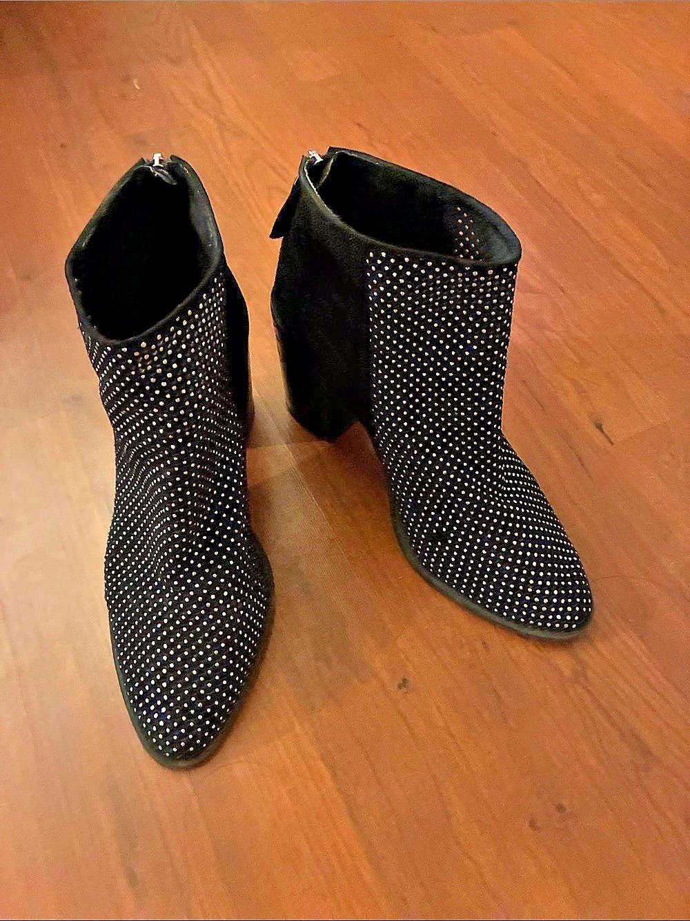 Black Studded Pointed-Toe Heeled Boots